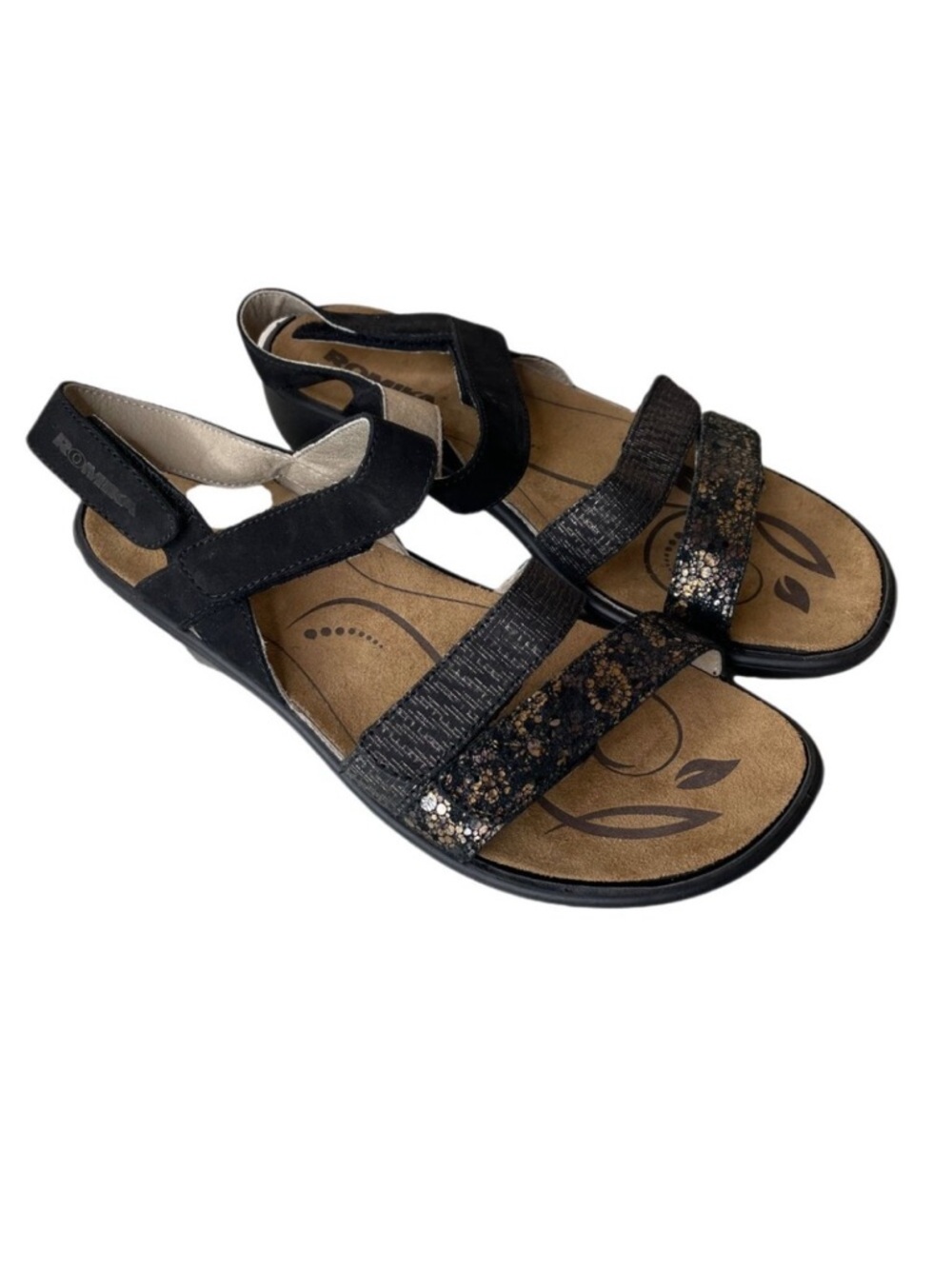 Romika Wellness Black Suede Leather Sandals Size EU 40